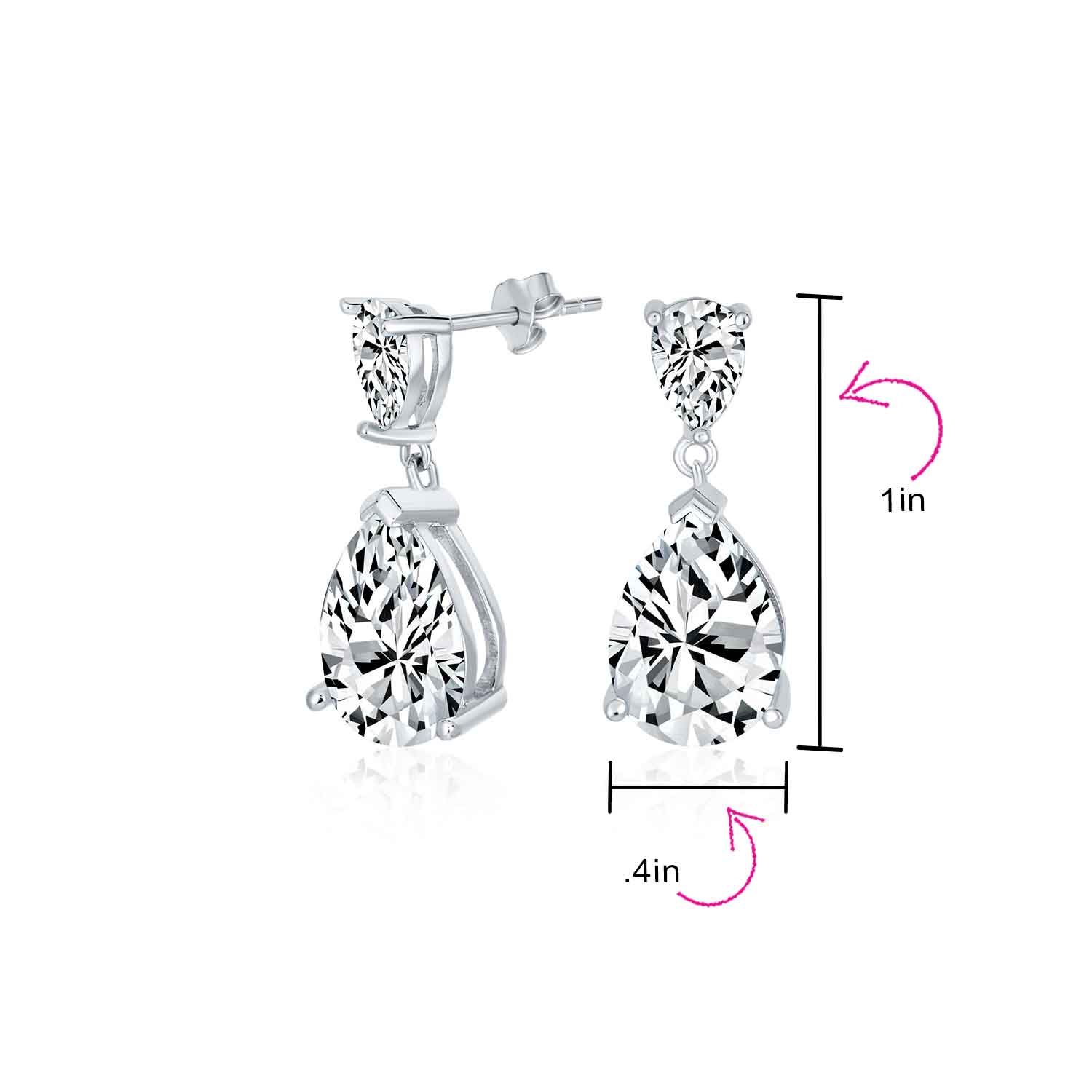 5CT Teardrop CZ Dangle Earrings Imitation Gemstone Silver - Image 11