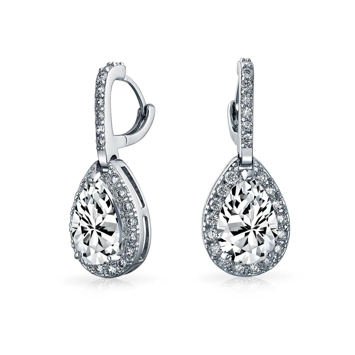 Classic 7CT Aqua Blue Cubic Zirconia CZ Large Teardrop Earrings Hinge Clip Closure