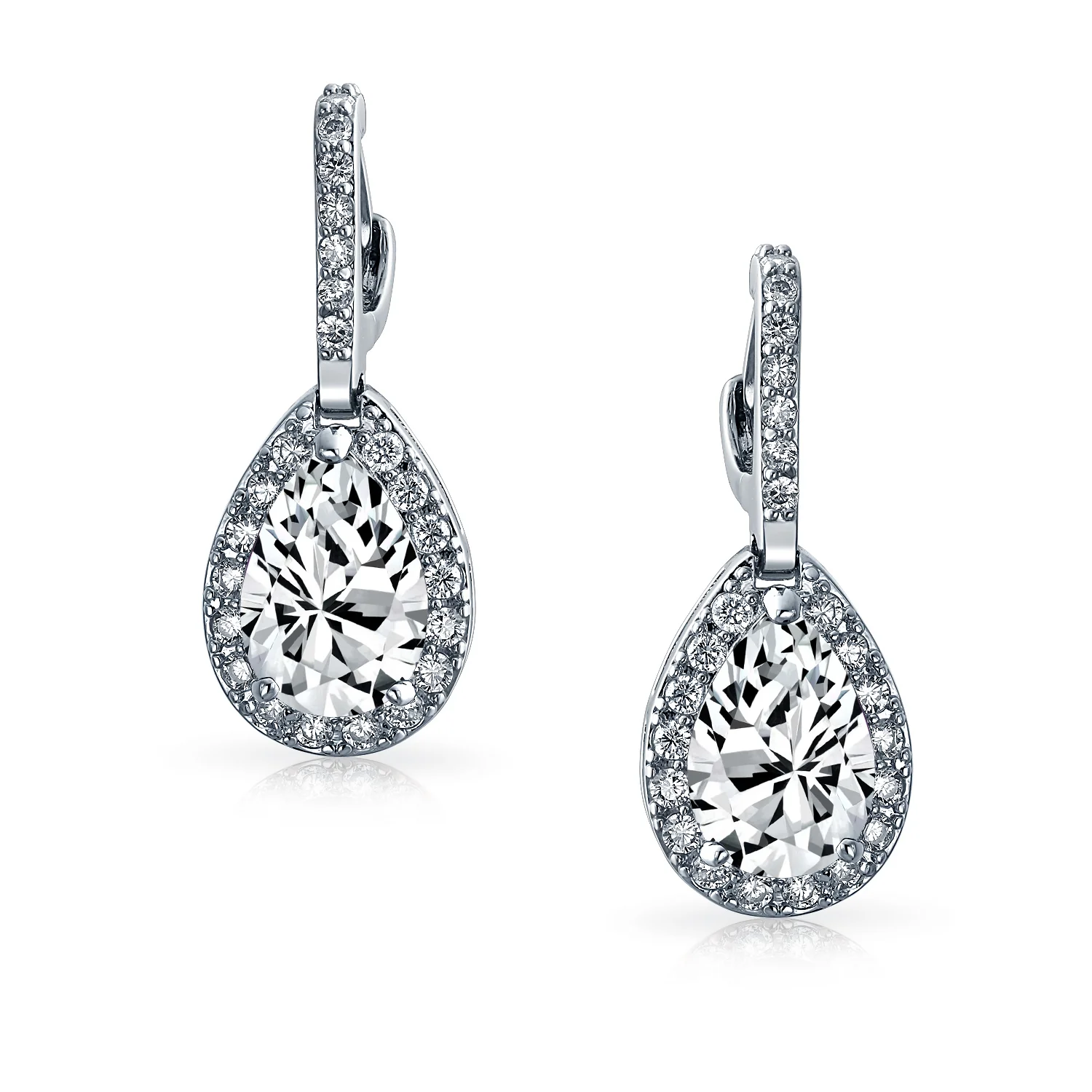 Classic 7CT Aqua Blue Cubic Zirconia CZ Large Teardrop Earrings Hinge Clip Closure - Image 10