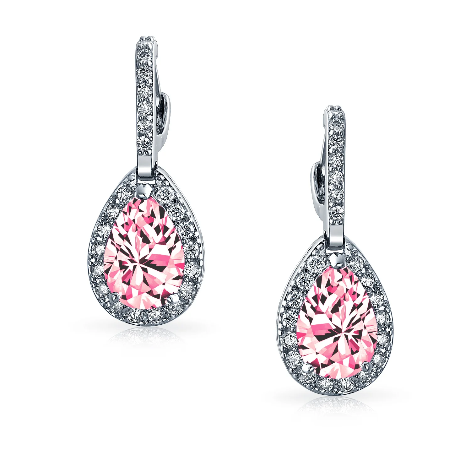 Classic 7CT Aqua Blue Cubic Zirconia CZ Large Teardrop Earrings Hinge Clip Closure - Image 14