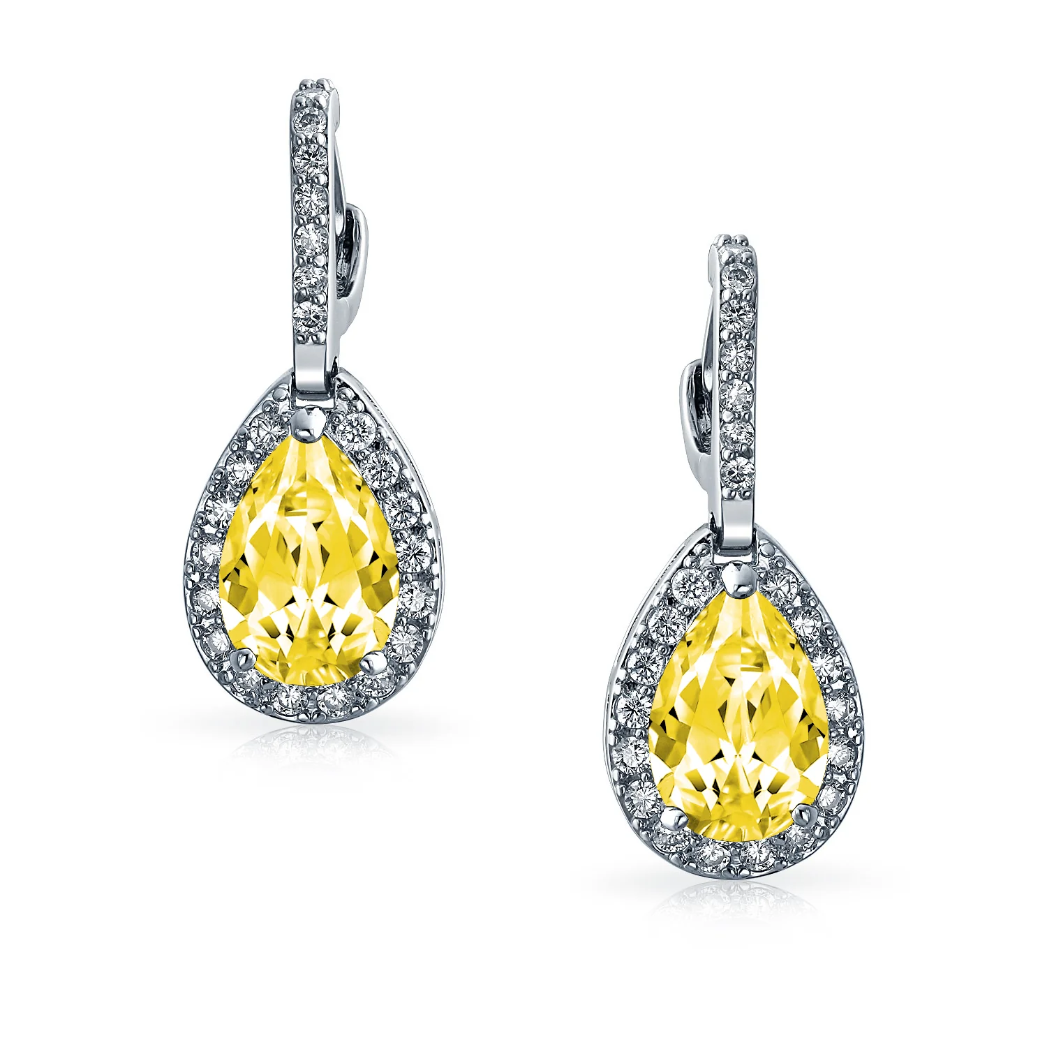 Classic 7CT Aqua Blue Cubic Zirconia CZ Large Teardrop Earrings Hinge Clip Closure - Image 15