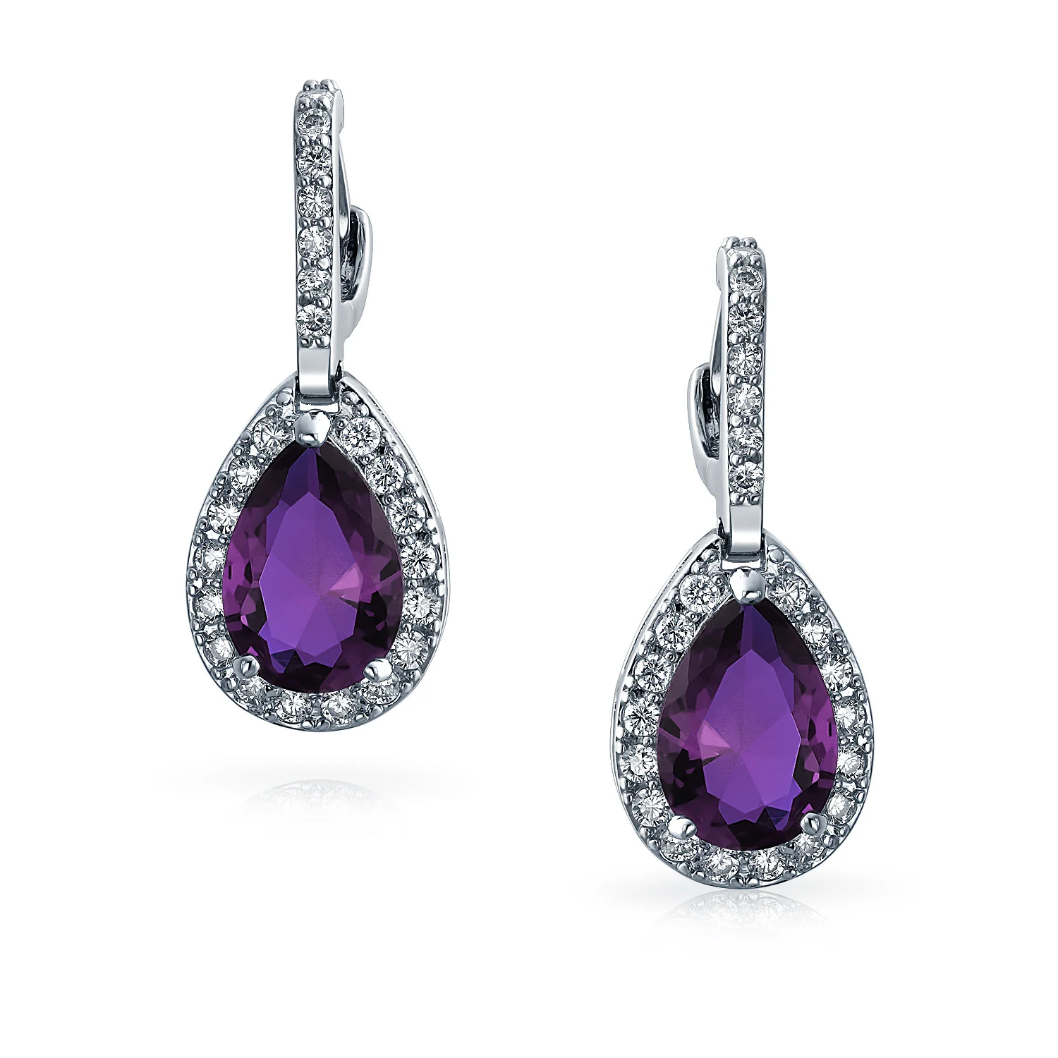 Classic 7CT Aqua Blue Cubic Zirconia CZ Large Teardrop Earrings Hinge Clip Closure - Image 17