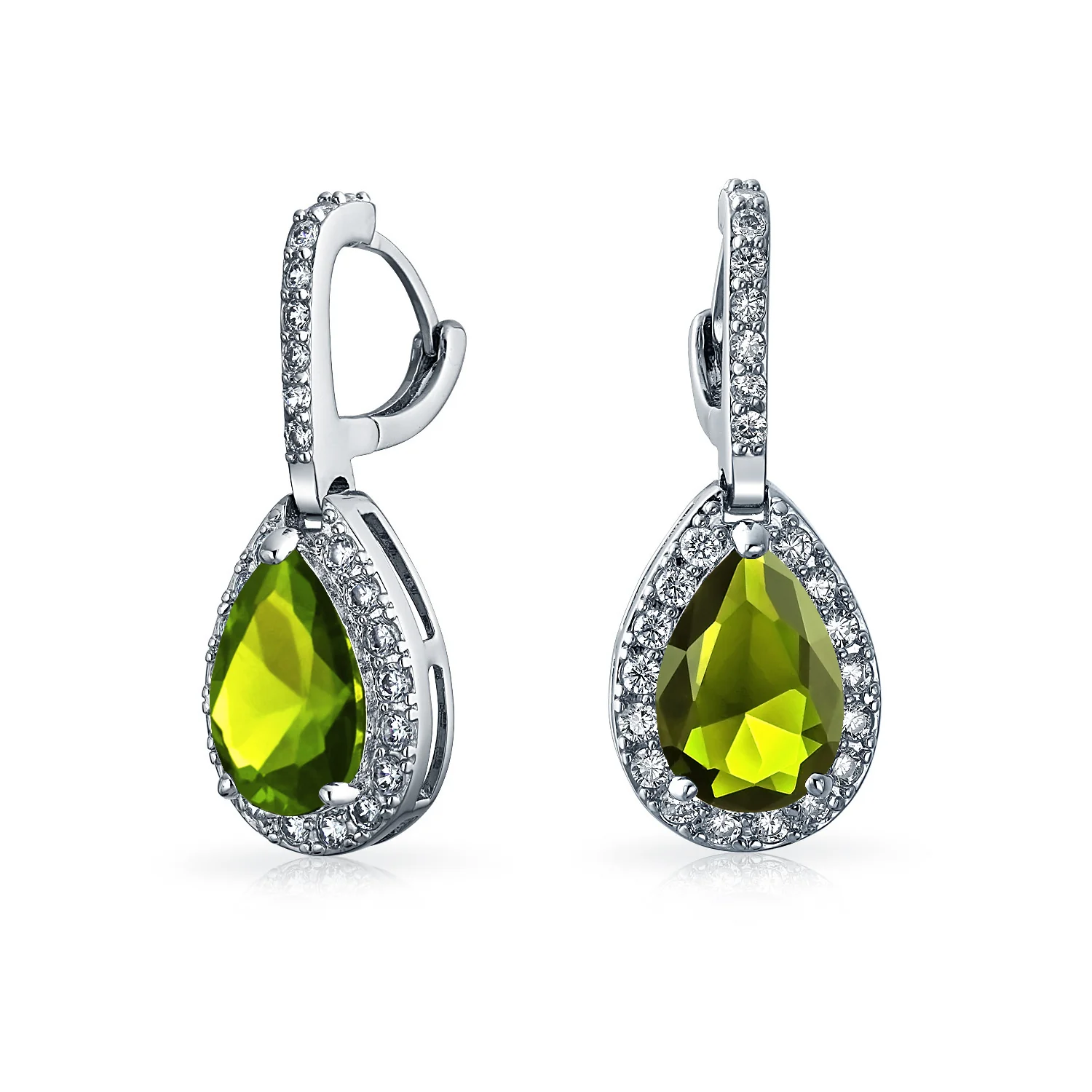 Classic 7CT Aqua Blue Cubic Zirconia CZ Large Teardrop Earrings Hinge Clip Closure - Image 4