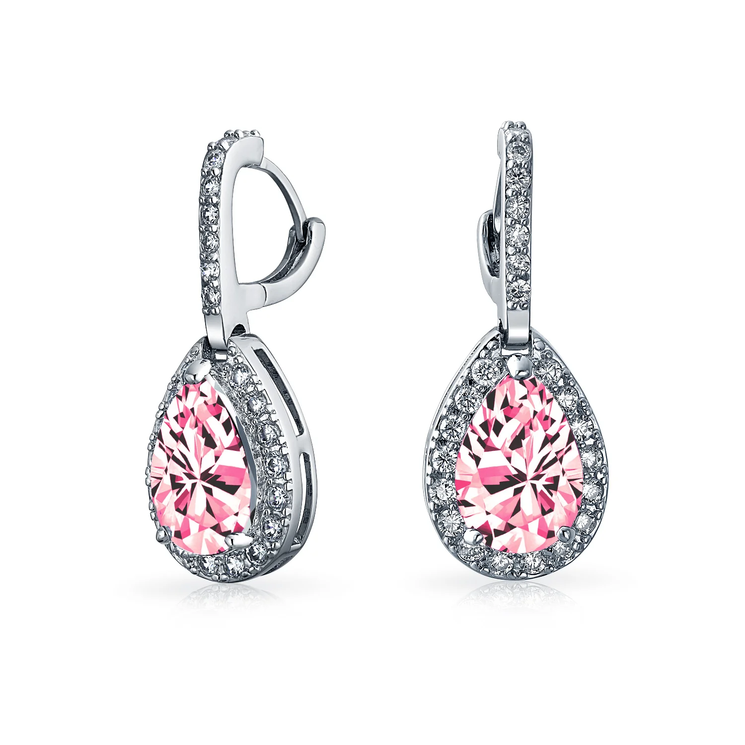 Classic 7CT Aqua Blue Cubic Zirconia CZ Large Teardrop Earrings Hinge Clip Closure - Image 5