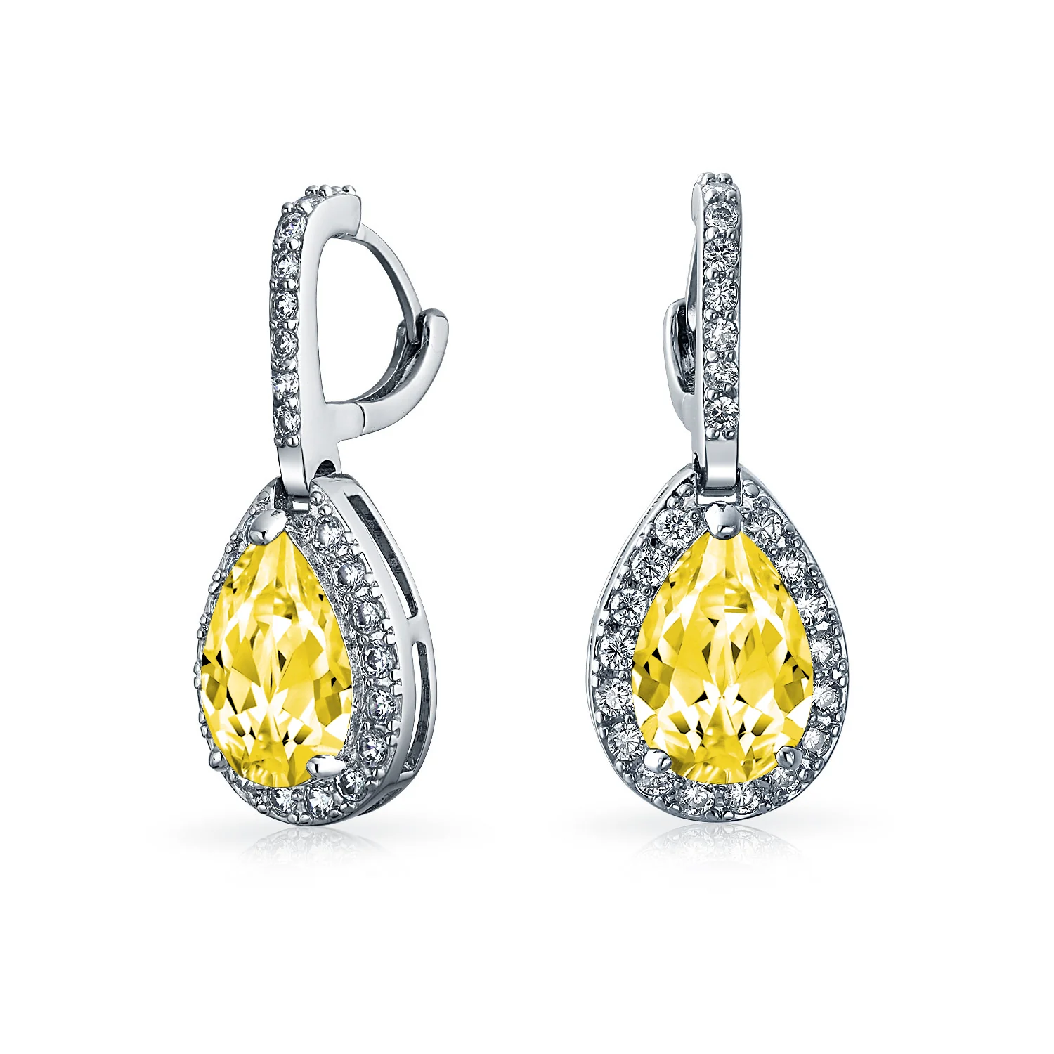 Classic 7CT Aqua Blue Cubic Zirconia CZ Large Teardrop Earrings Hinge Clip Closure - Image 6