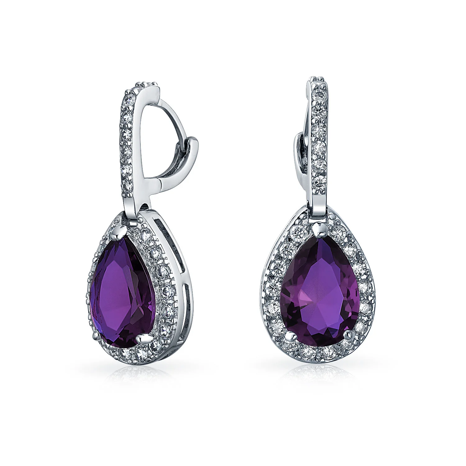 Classic 7CT Aqua Blue Cubic Zirconia CZ Large Teardrop Earrings Hinge Clip Closure - Image 8