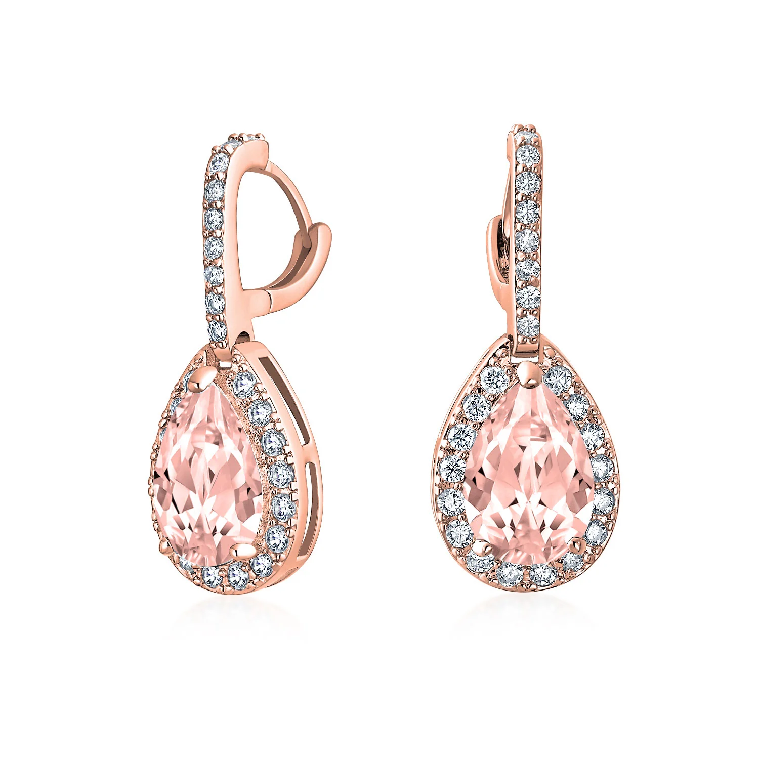Classic 7CT Aqua Blue Cubic Zirconia CZ Large Teardrop Earrings Hinge Clip Closure - Image 9