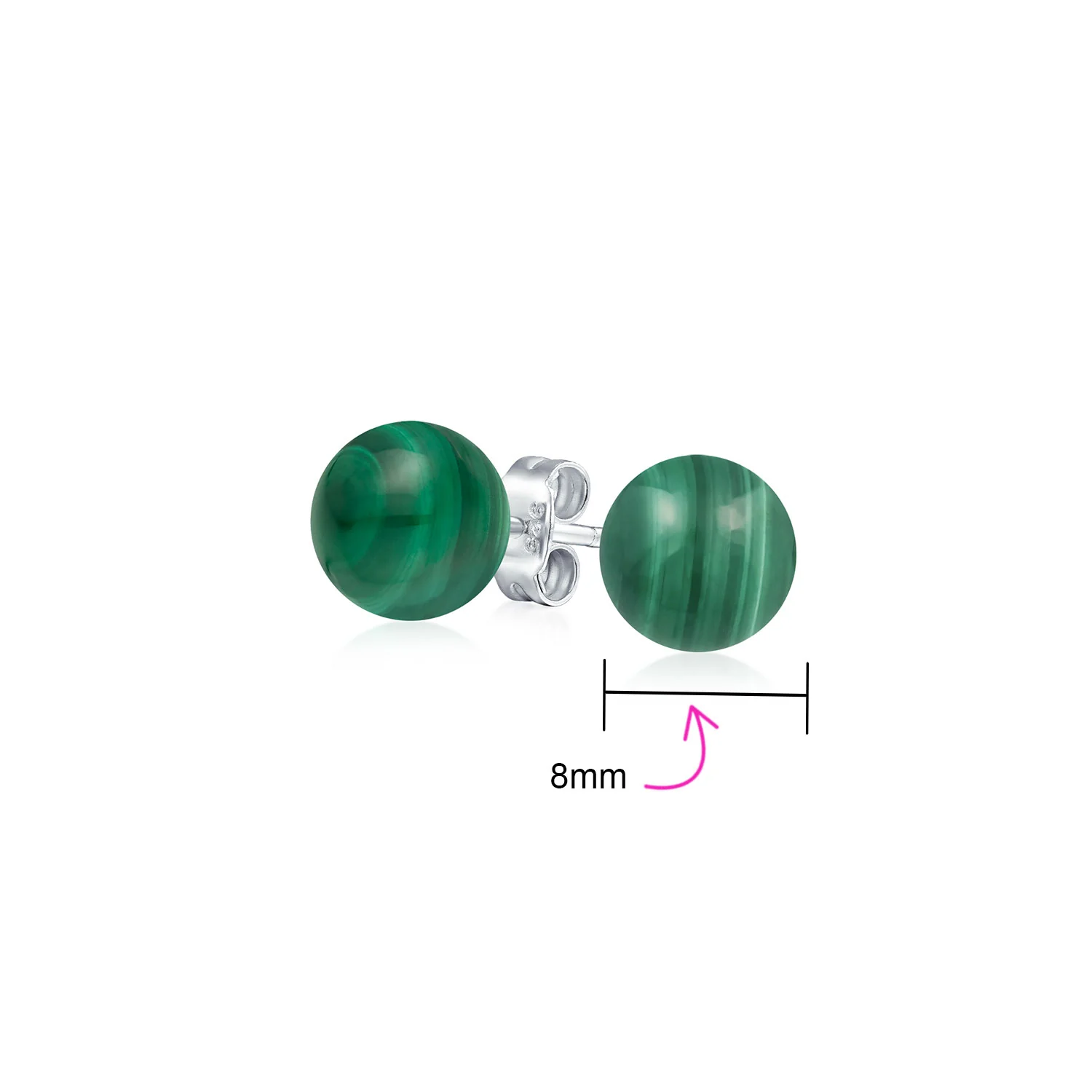 Set of 3 Natural Stone 8MM Bead Ball Stud Earrings .925 Sterling Silver - Image 5