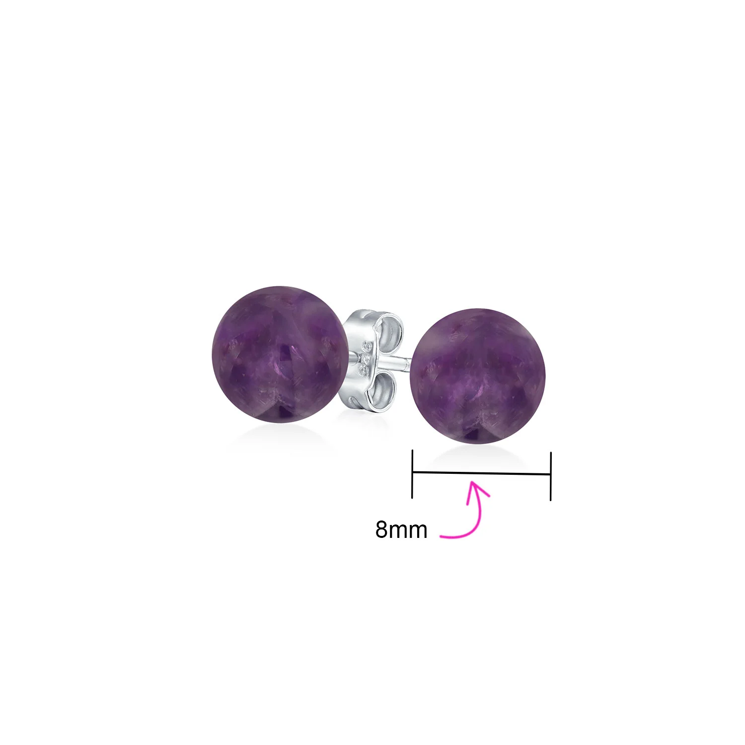 8MM Natural Gemstone Drop Ball Earrings Silver Birthstone - Image 29