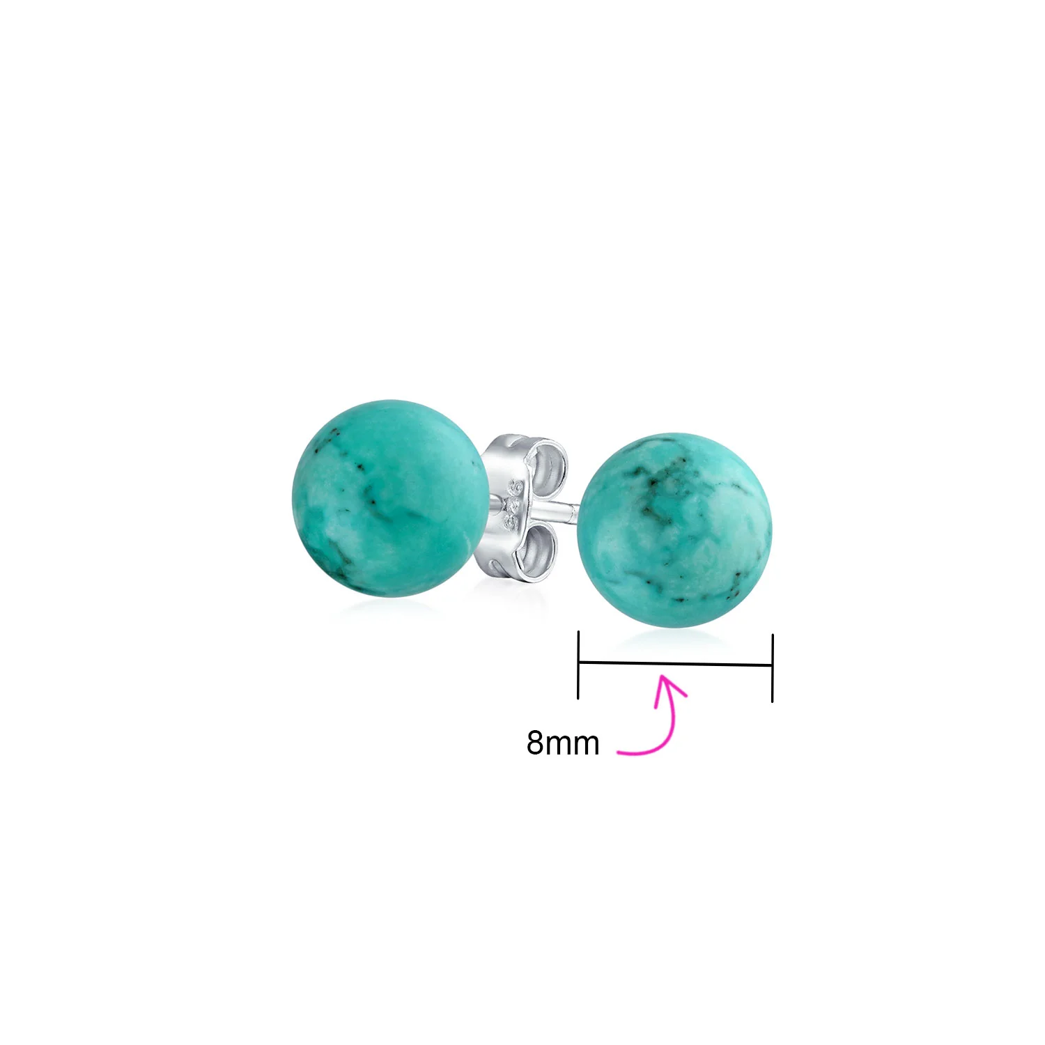 8MM Natural Gemstone Drop Ball Earrings Silver Birthstone - Image 33