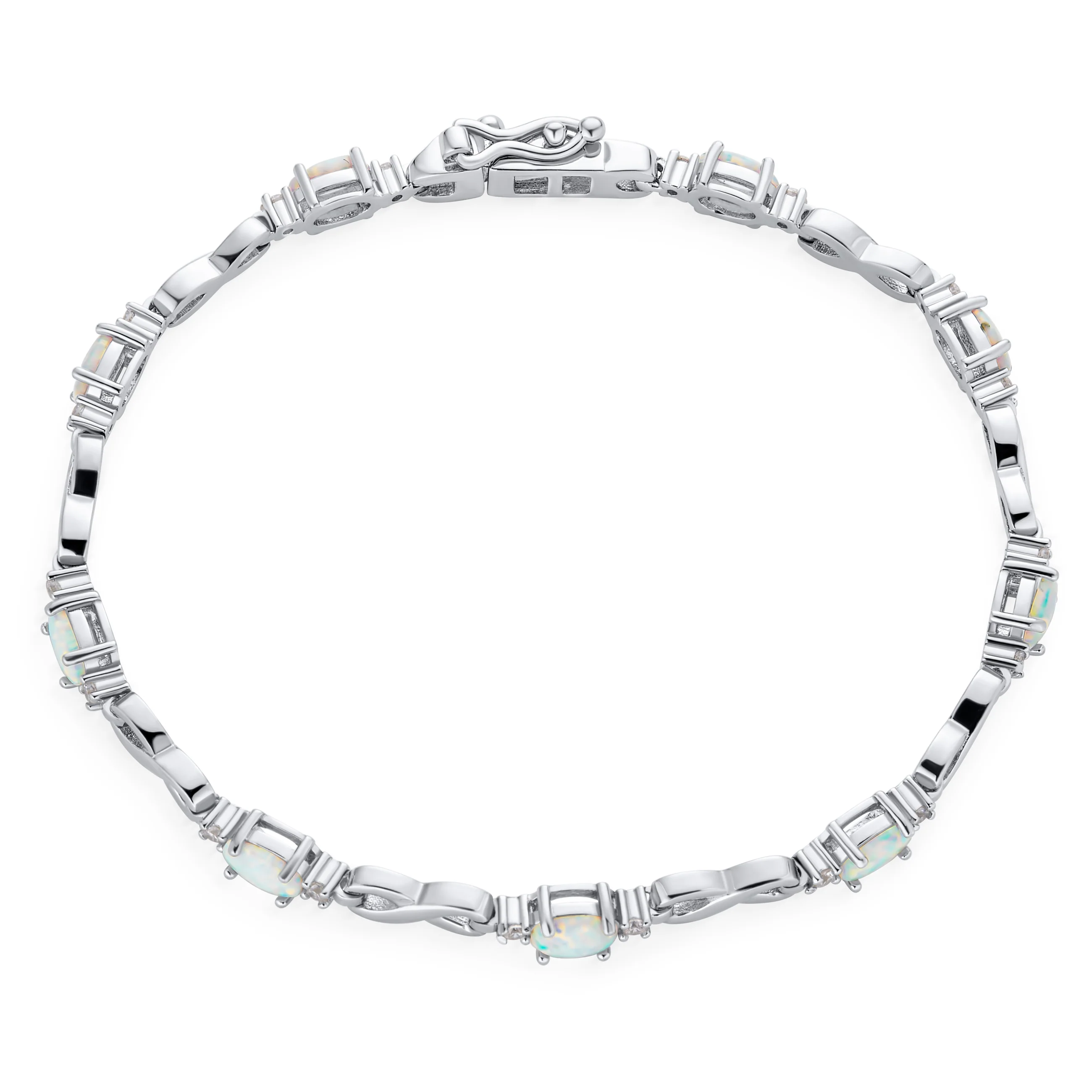 White Created Opal & CZ Forever Infinity Tennis Bracelet .925 Sterling Silver 7.5 Inch - Image 2