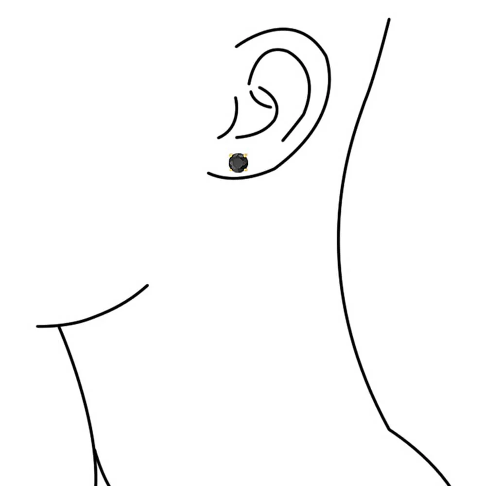 Stud Earrings Black Round Solitaire 14K Gold Sterling Silver - Image 4