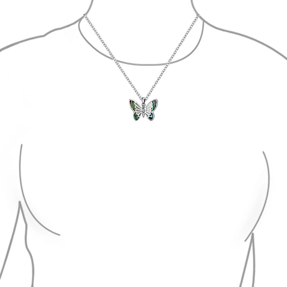 Iridescent Rainbow Abalone Shell Butterfly Pendant Necklace in Sterling Silver - Image 3