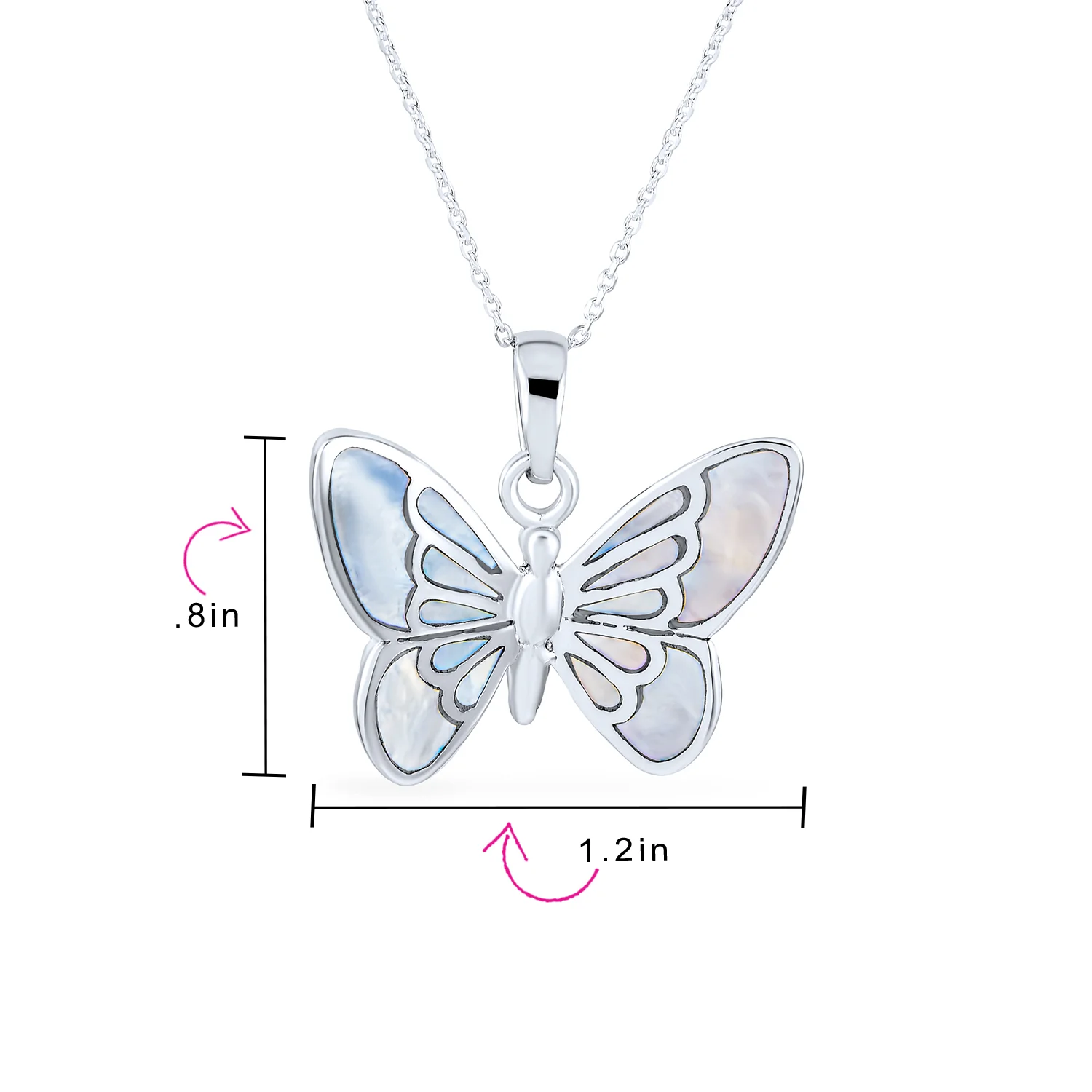 Iridescent Rainbow Abalone Shell Butterfly Pendant Necklace in Sterling Silver - Image 4