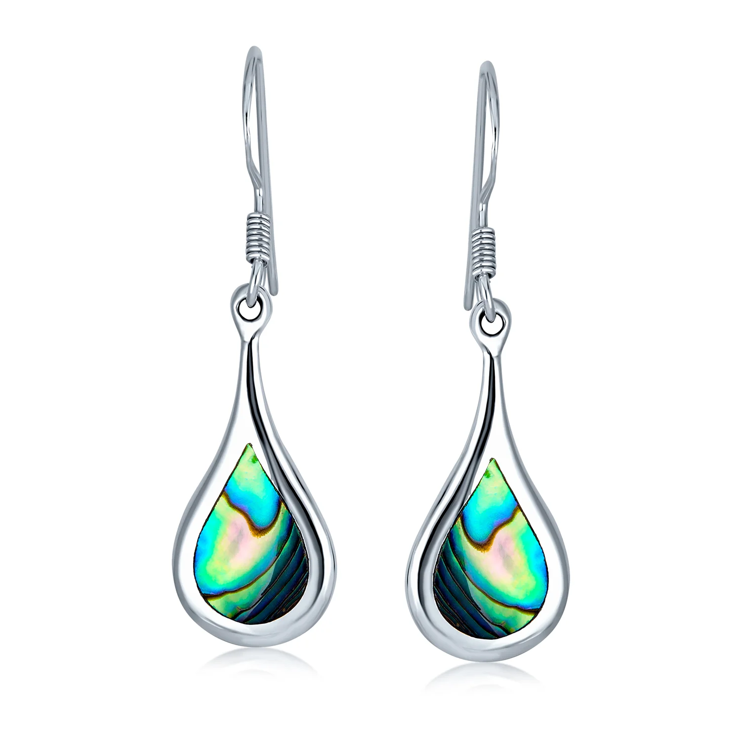 Abalone Shell Teardrop Dangle Earrings with Iridescent Inlay - Image 2