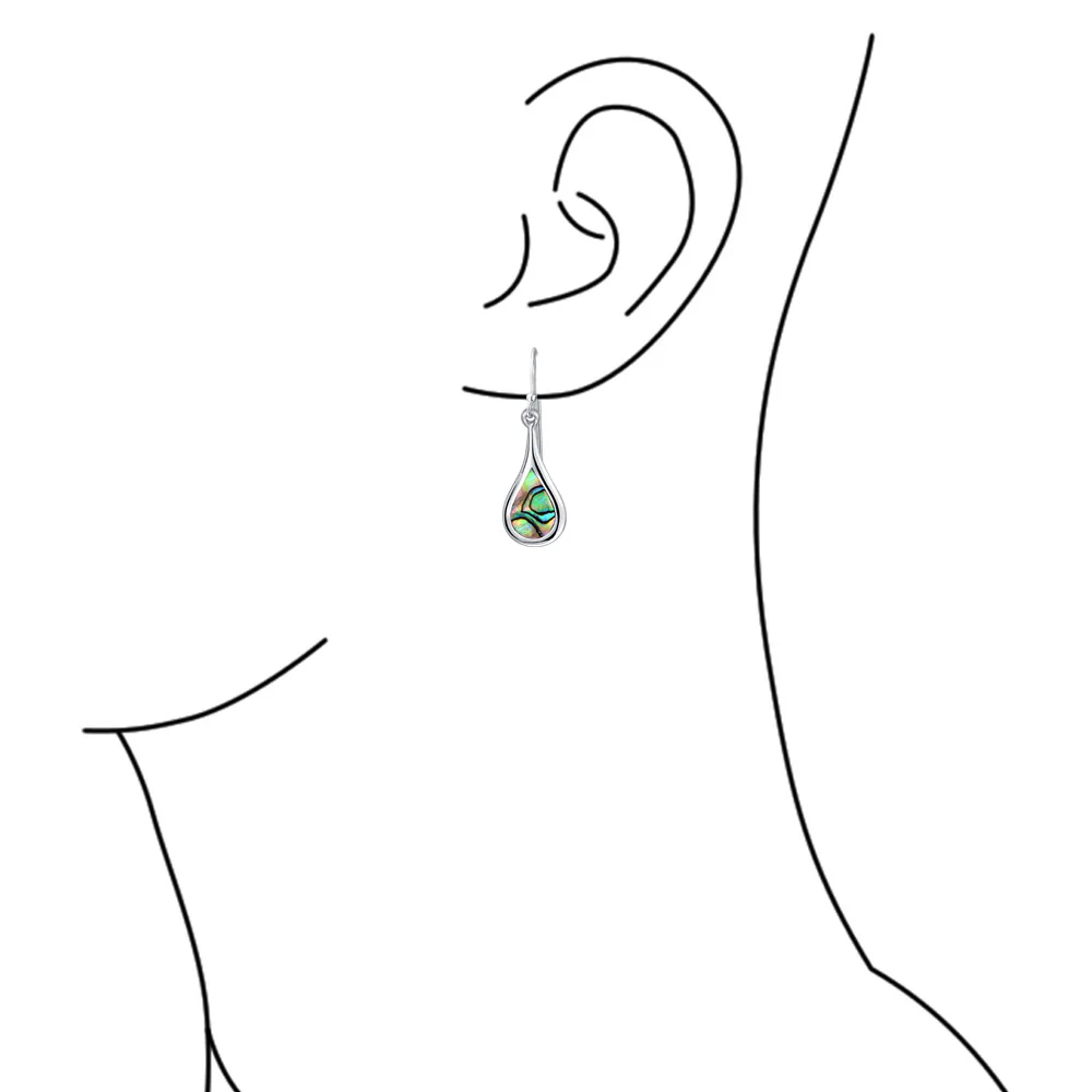 Abalone Shell Teardrop Dangle Earrings with Iridescent Inlay - Image 3