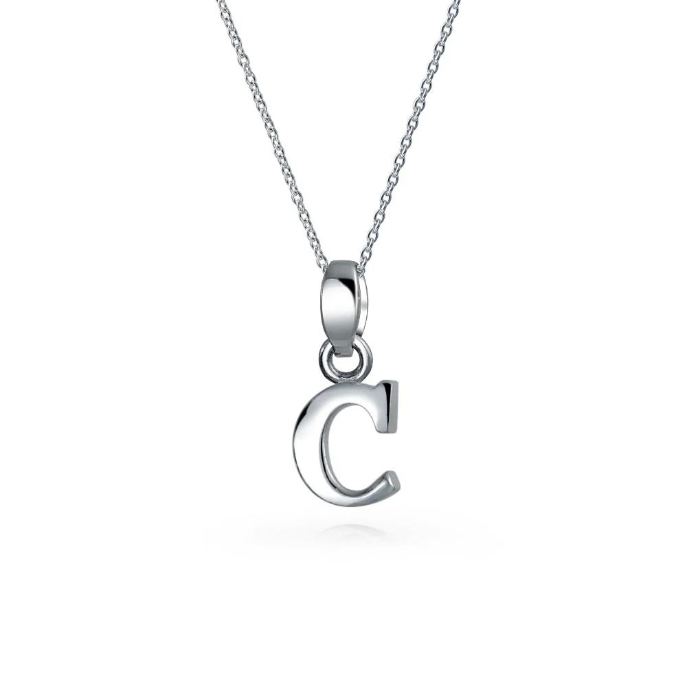 ABC Block Letter Initial Pendant Necklace Silver Alphabet - Image 3