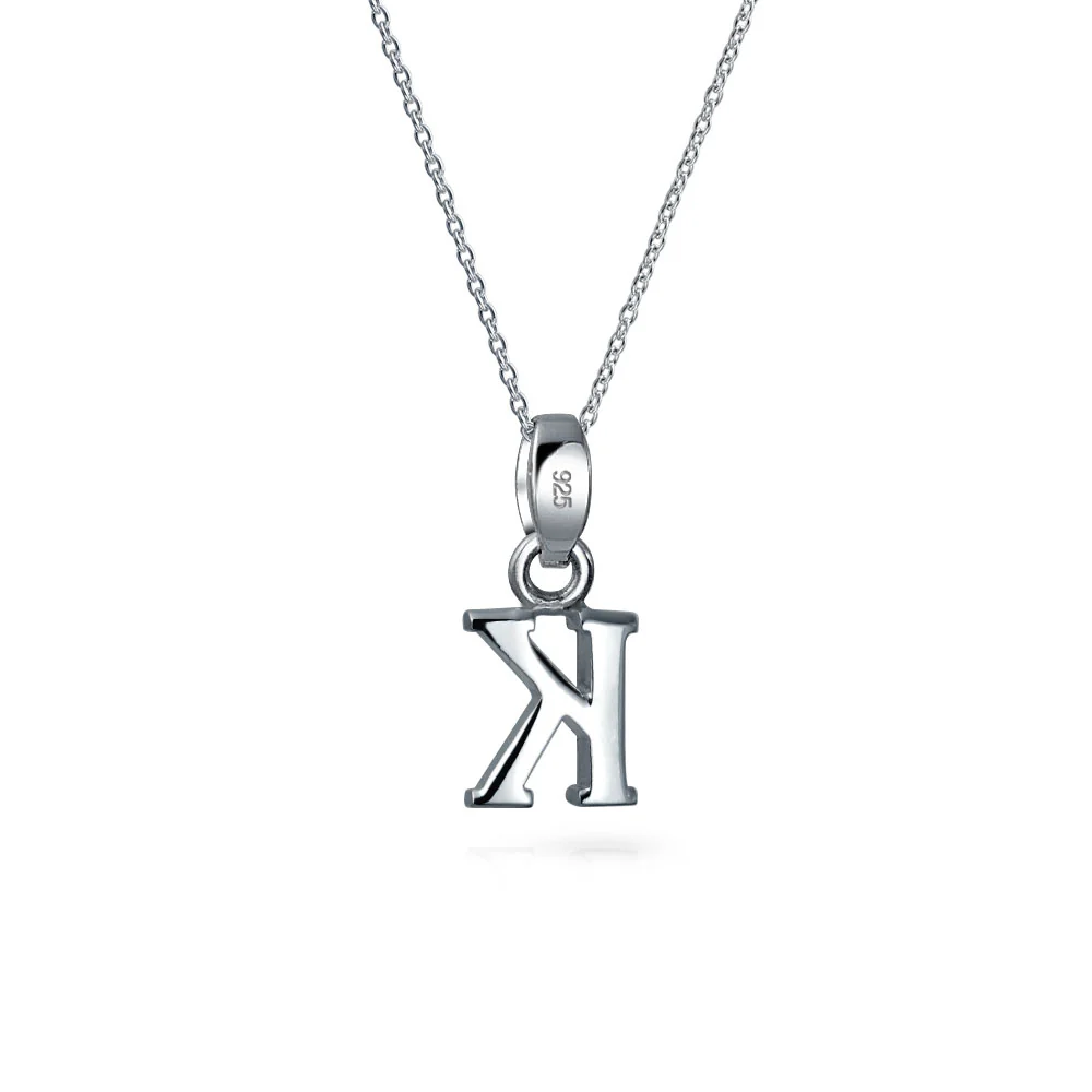ABC Block Letter Initial Pendant Necklace Silver Alphabet - Image 33