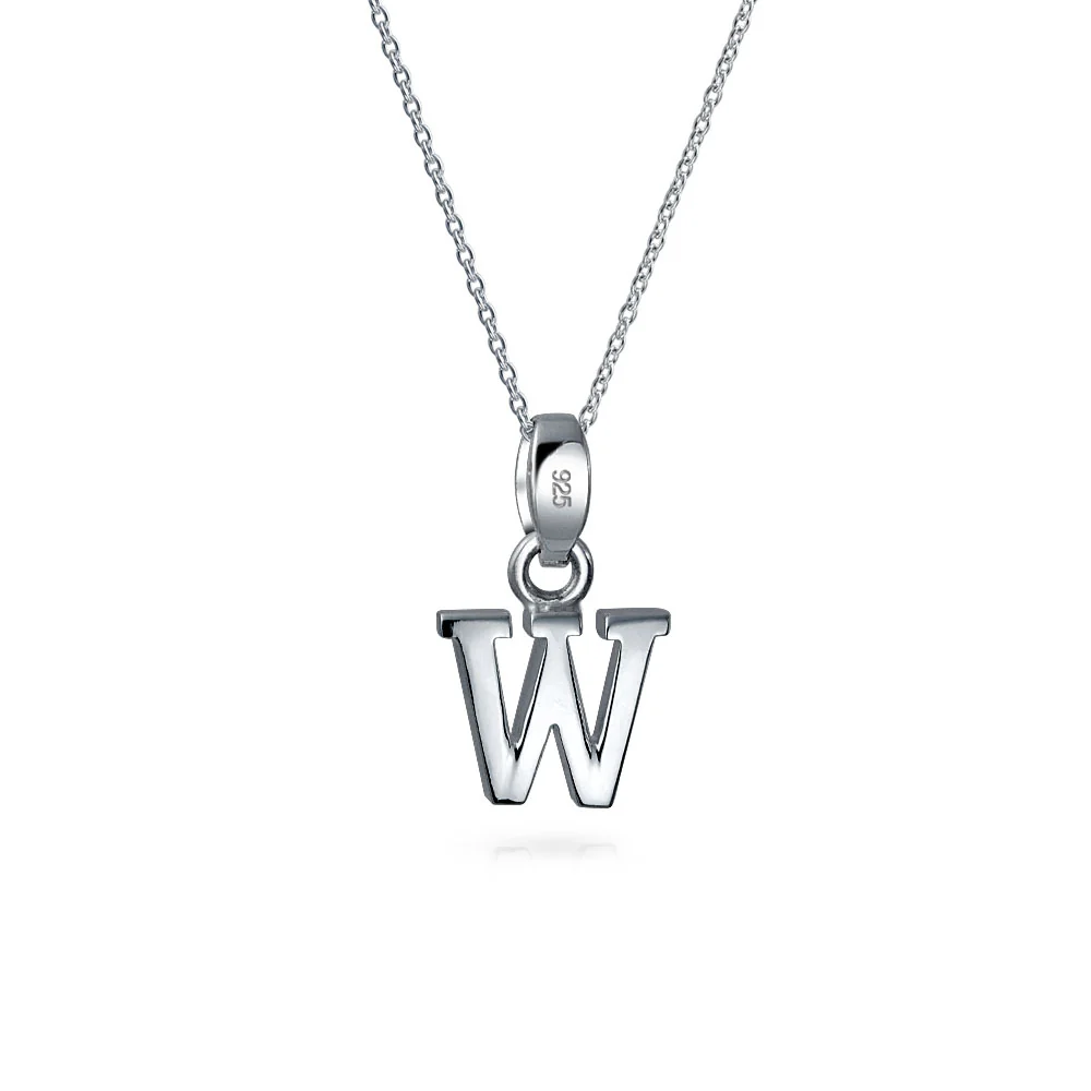 ABC Block Letter Initial Pendant Necklace Silver Alphabet - Image 42