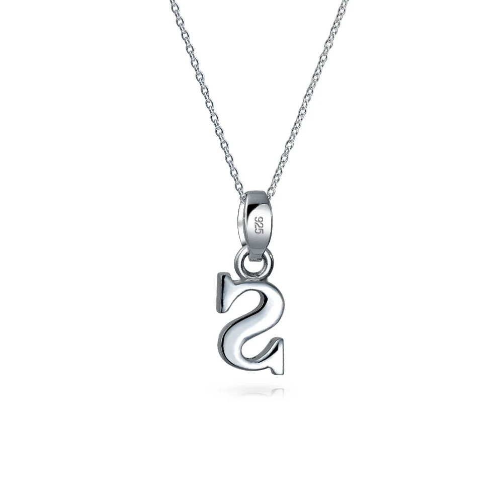 ABC Block Letter Initial Pendant Necklace Silver Alphabet - Image 61