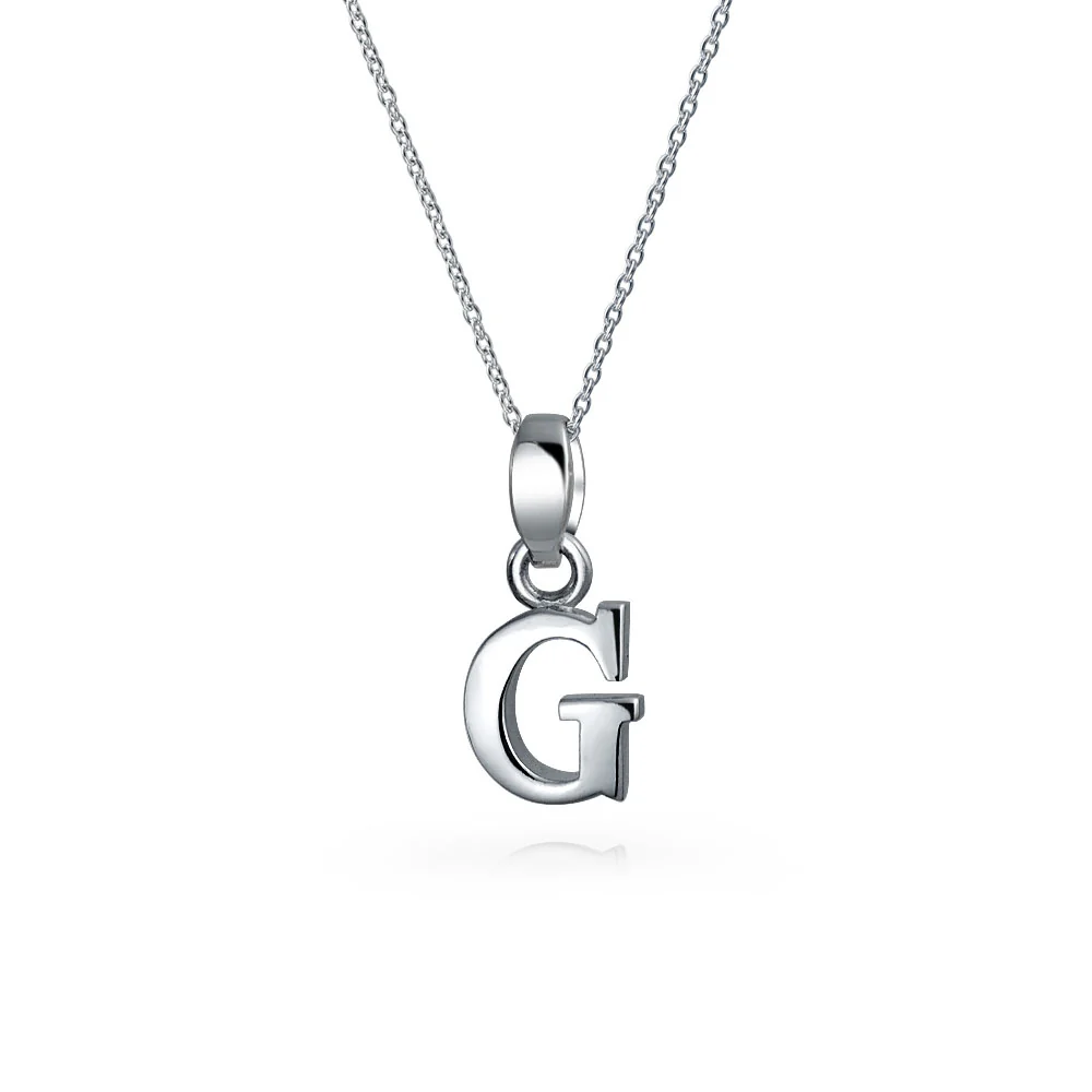 ABC Block Letter Initial Pendant Necklace Silver Alphabet - Image 7