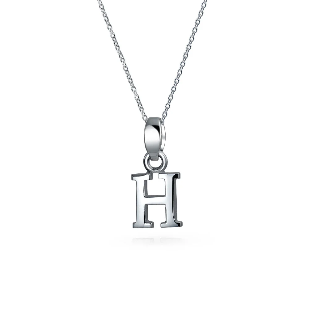 ABC Block Letter Initial Pendant Necklace Silver Alphabet - Image 8