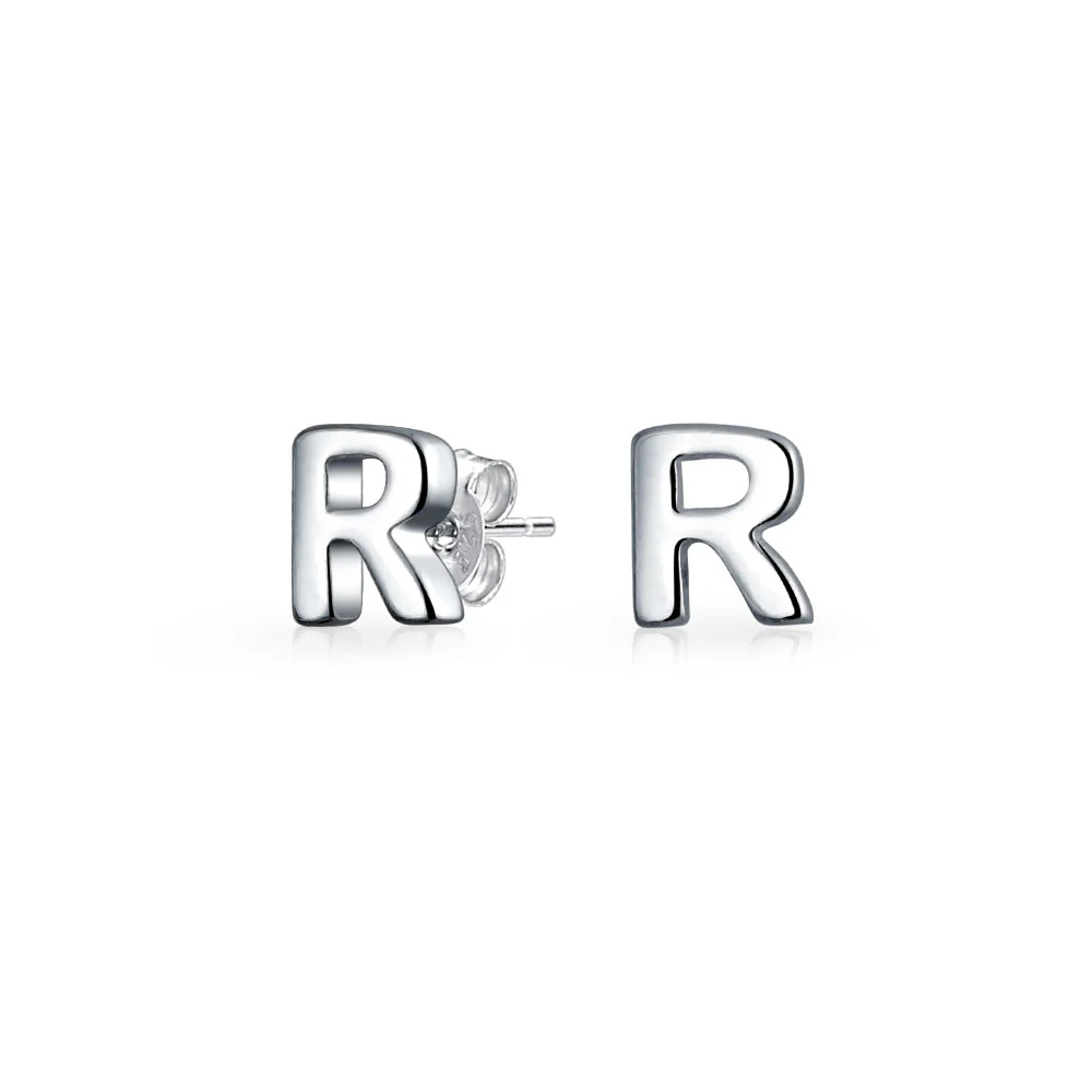 ABC Small Capital Block Alphabet Letter Initial Stud Earrings Sterling Silver - Image 10