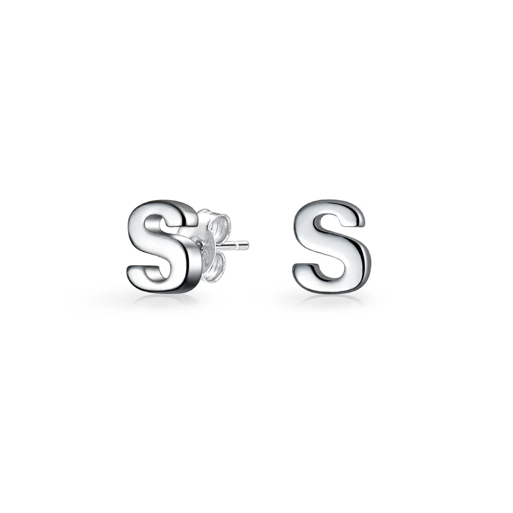 ABC Small Capital Block Alphabet Letter Initial Stud Earrings Sterling Silver - Image 11