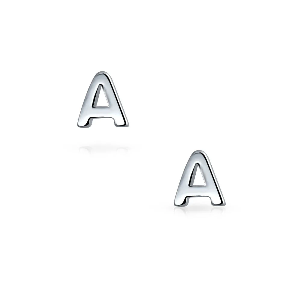 ABC Small Capital Block Alphabet Letter Initial Stud Earrings Sterling Silver - Image 12