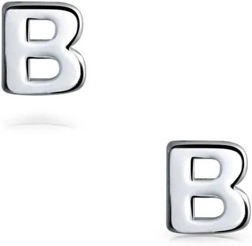 ABC Small Capital Block Alphabet Letter Initial Stud Earrings Sterling Silver - Image 13
