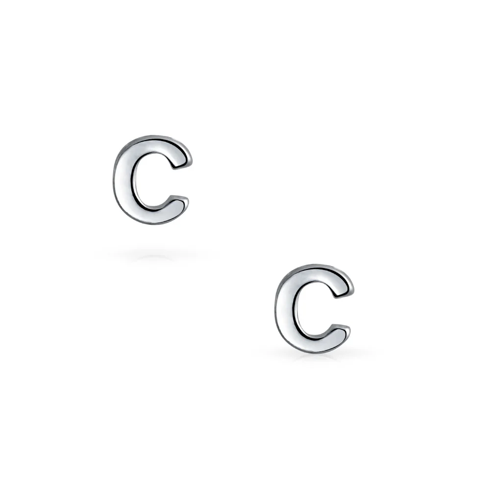 ABC Small Capital Block Alphabet Letter Initial Stud Earrings Sterling Silver - Image 14