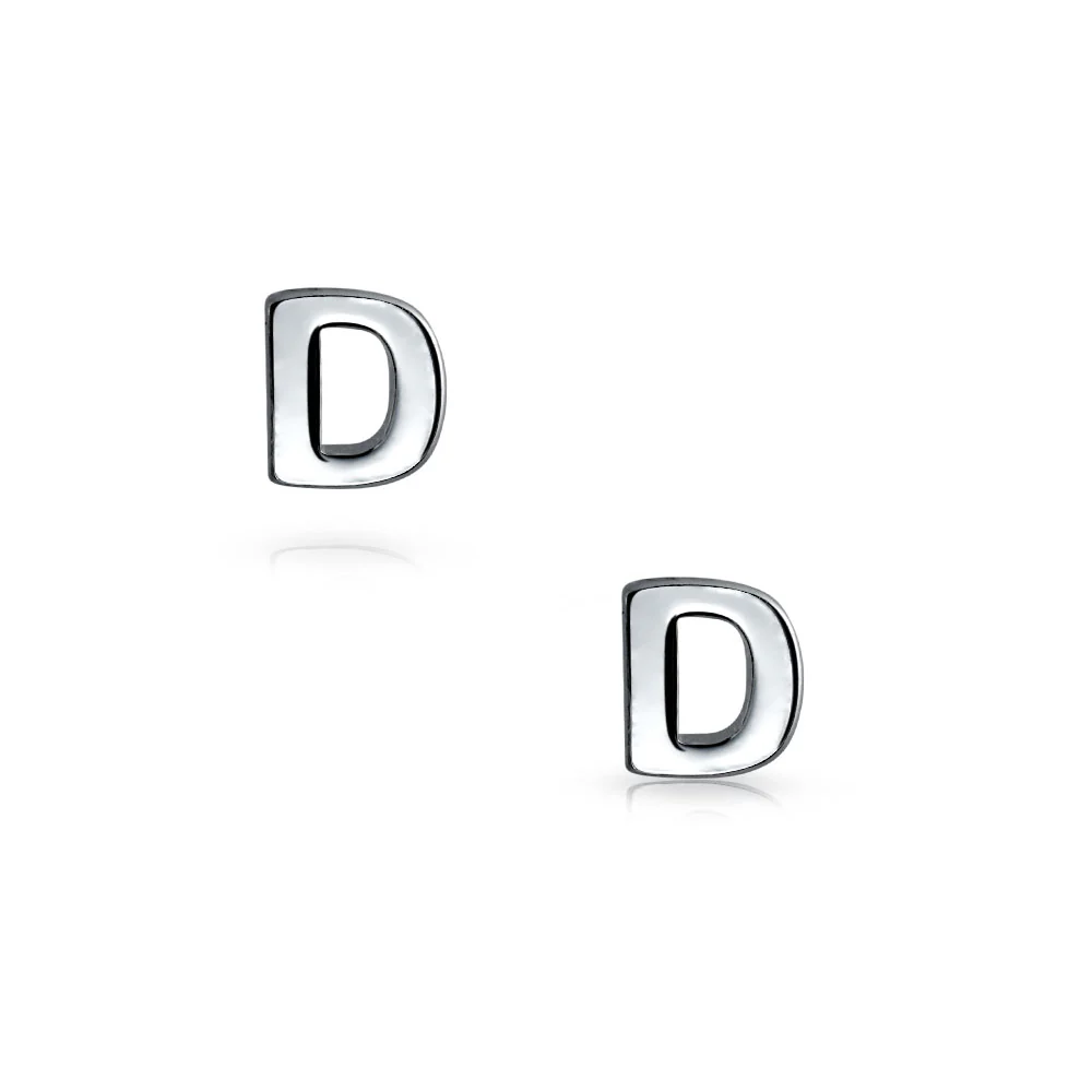 ABC Small Capital Block Alphabet Letter Initial Stud Earrings Sterling Silver - Image 15