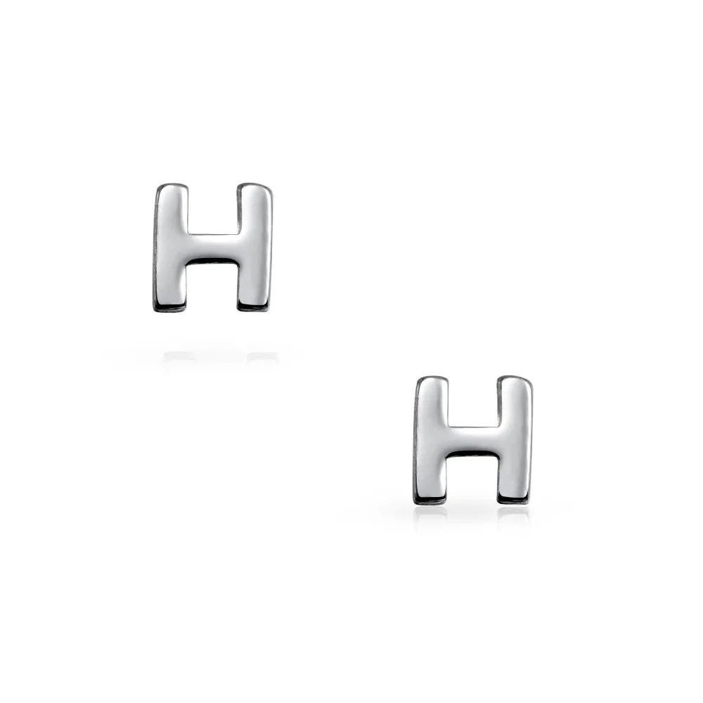 ABC Small Capital Block Alphabet Letter Initial Stud Earrings Sterling Silver - Image 16