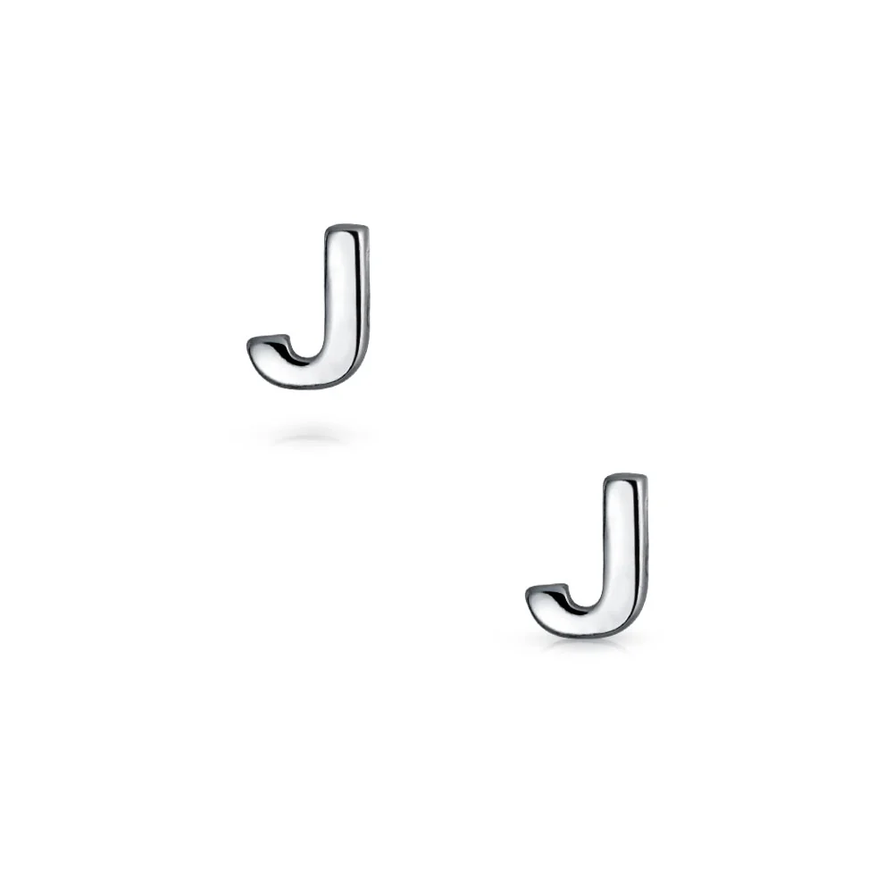 ABC Small Capital Block Alphabet Letter Initial Stud Earrings Sterling Silver - Image 17