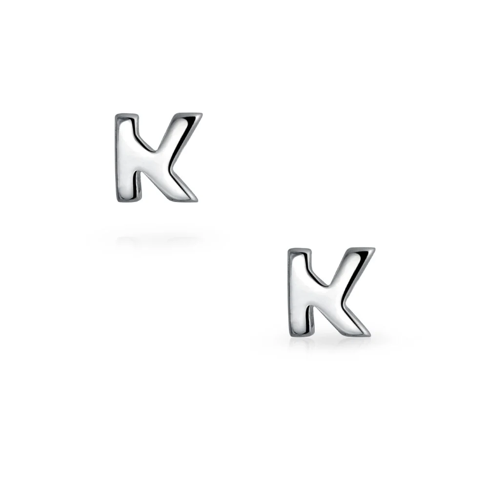 ABC Small Capital Block Alphabet Letter Initial Stud Earrings Sterling Silver - Image 18