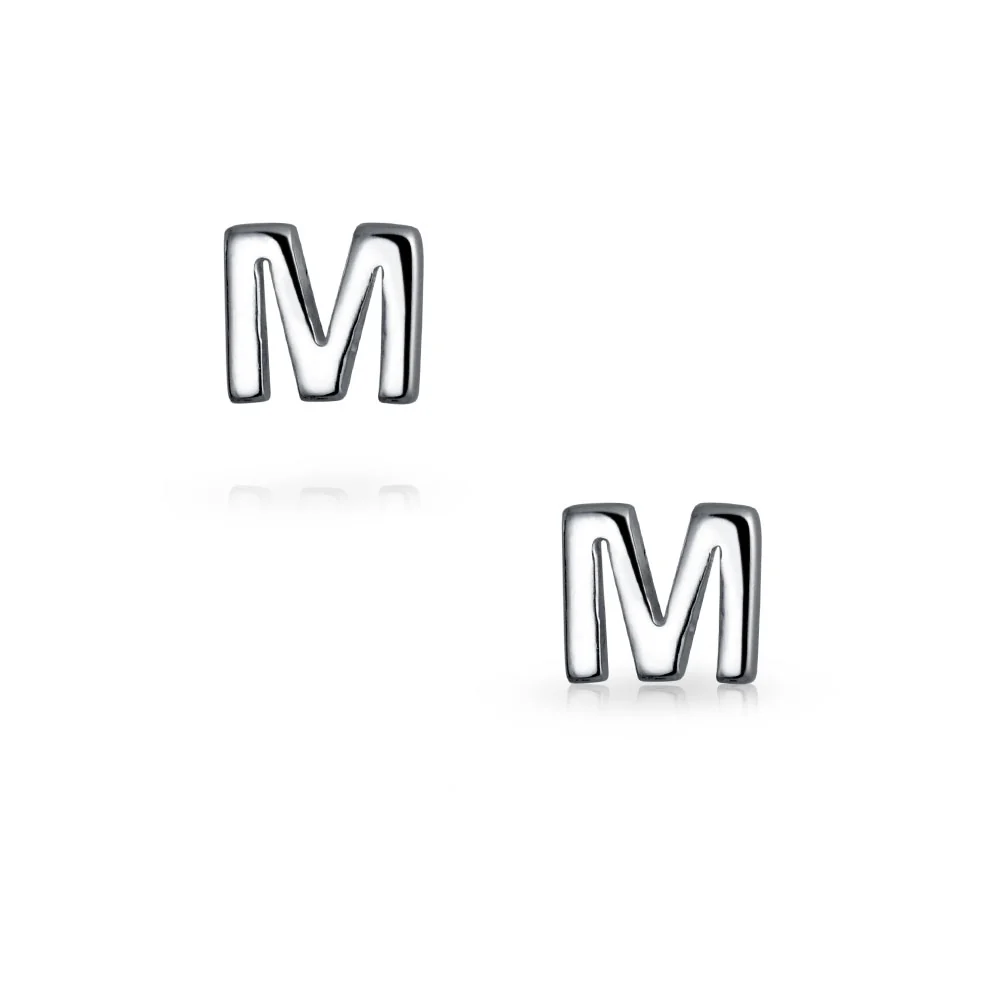 ABC Small Capital Block Alphabet Letter Initial Stud Earrings Sterling Silver - Image 19
