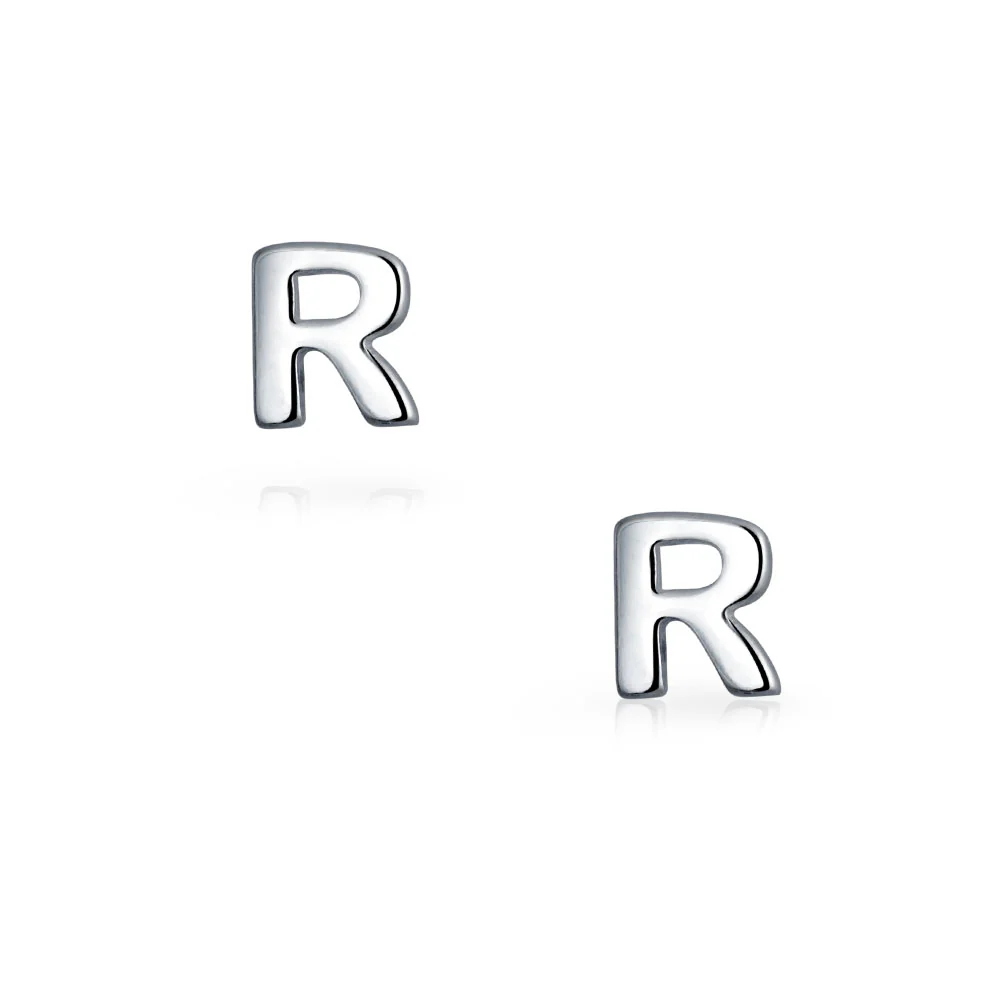 ABC Small Capital Block Alphabet Letter Initial Stud Earrings Sterling Silver - Image 20