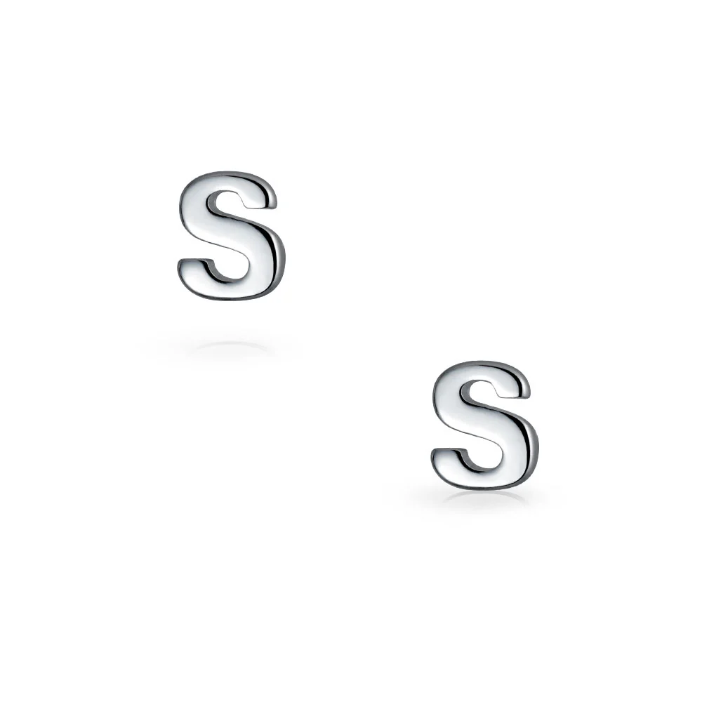 ABC Small Capital Block Alphabet Letter Initial Stud Earrings Sterling Silver - Image 21