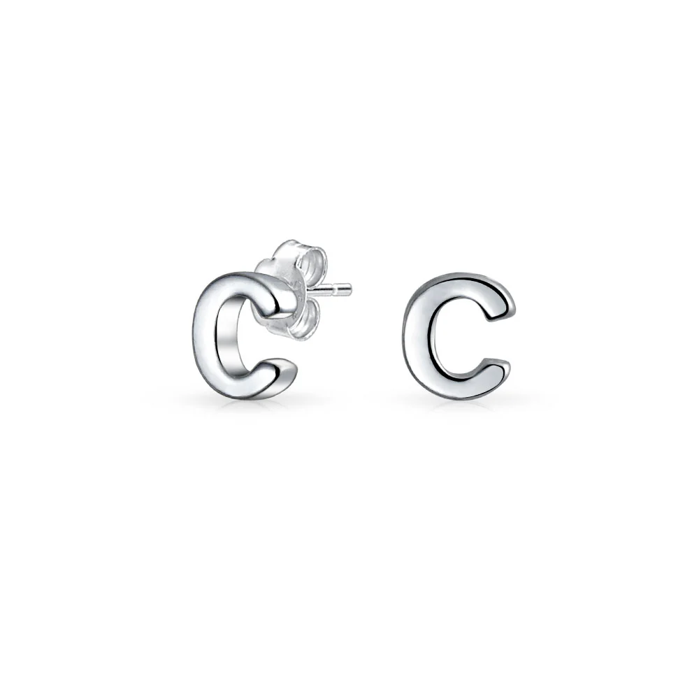 ABC Small Capital Block Alphabet Letter Initial Stud Earrings Sterling Silver - Image 3
