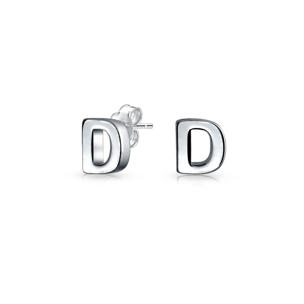 ABC Small Capital Block Alphabet Letter Initial Stud Earrings Sterling Silver - Image 4
