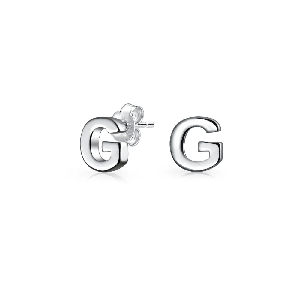 ABC Small Capital Block Alphabet Letter Initial Stud Earrings Sterling Silver - Image 5