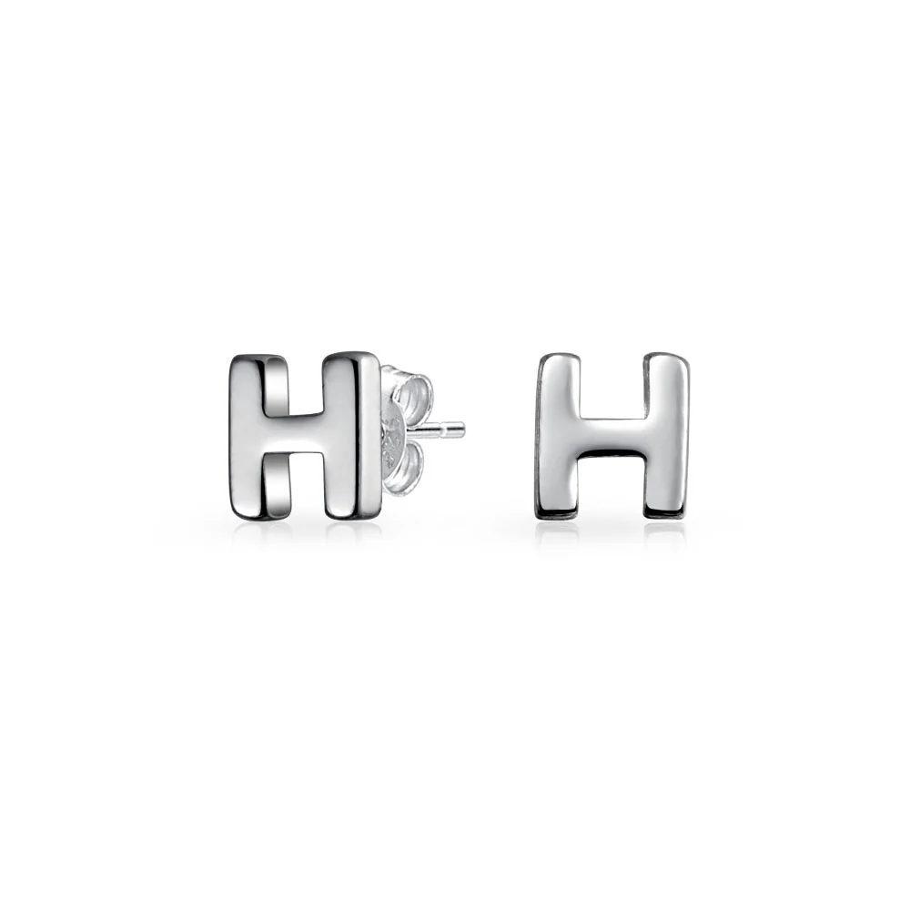 ABC Small Capital Block Alphabet Letter Initial Stud Earrings Sterling Silver - Image 6