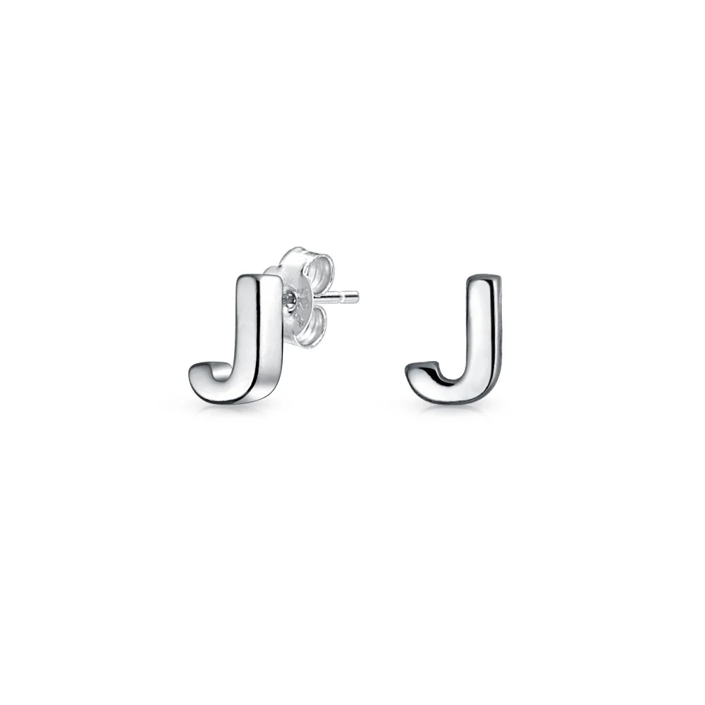 ABC Small Capital Block Alphabet Letter Initial Stud Earrings Sterling Silver - Image 7