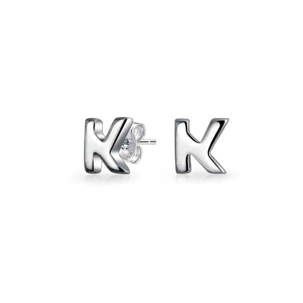 ABC Small Capital Block Alphabet Letter Initial Stud Earrings Sterling Silver - Image 8