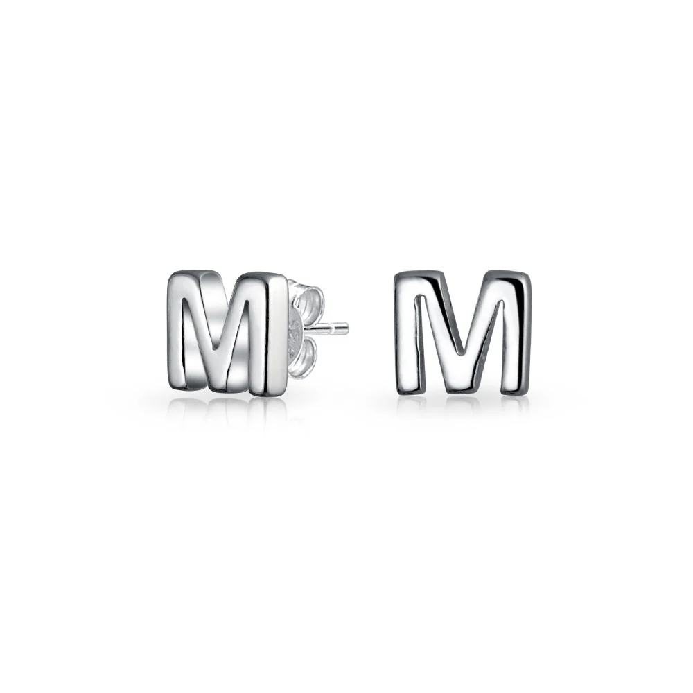 ABC Small Capital Block Alphabet Letter Initial Stud Earrings Sterling Silver - Image 9