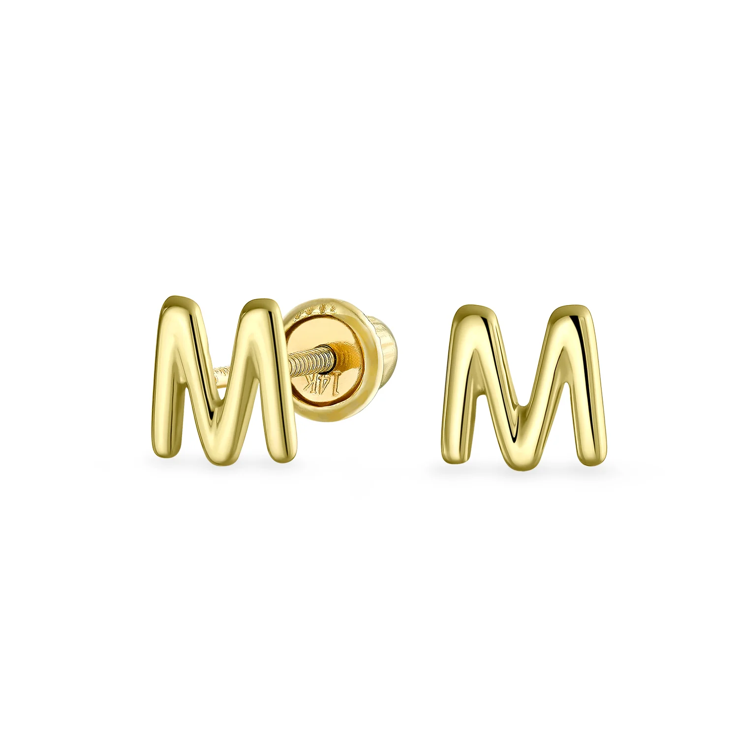 ABC Tiny 14K Gold Block Alphabet Letter B Initial Stud Earrings Screw-Back - Image 10