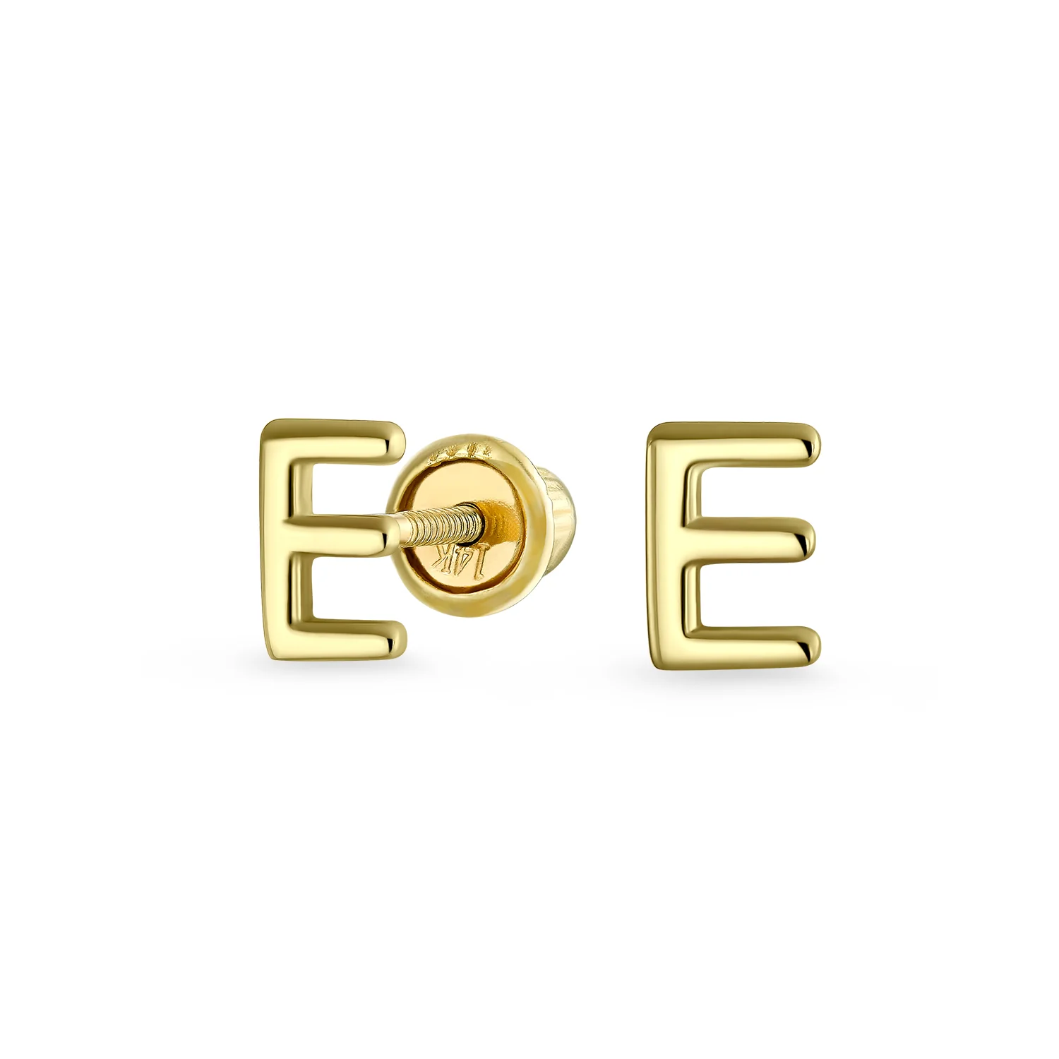 ABC Tiny 14K Gold Block Alphabet Letter B Initial Stud Earrings Screw-Back - Image 4
