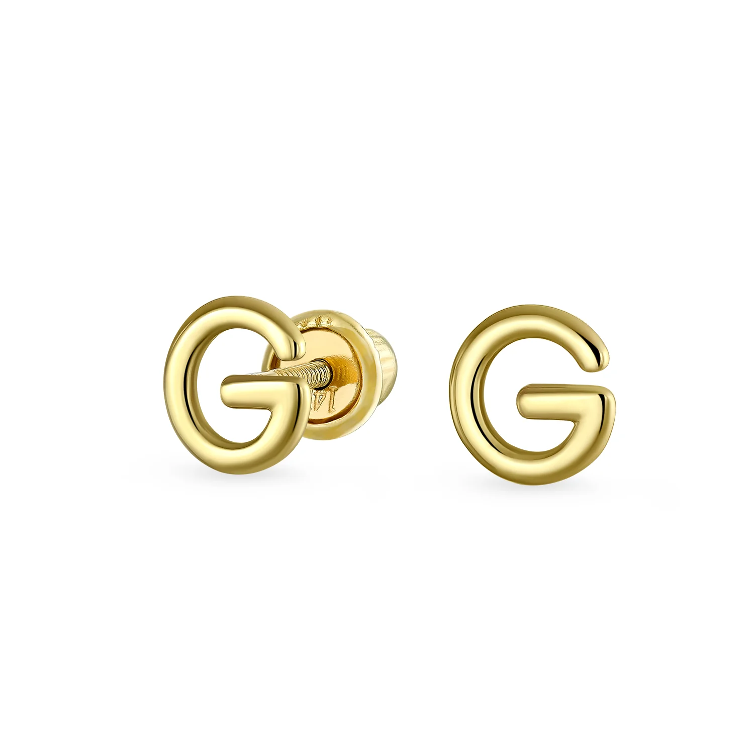 ABC Tiny 14K Gold Block Alphabet Letter B Initial Stud Earrings Screw-Back - Image 5