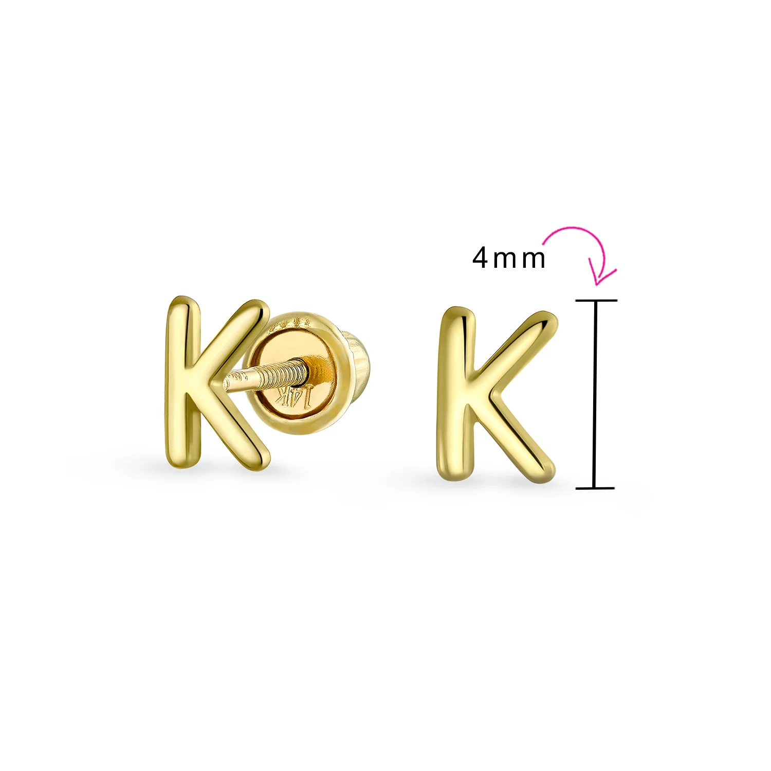 ABC Tiny 14K Gold Block Alphabet Letter B Initial Stud Earrings Screw-Back - Image 59