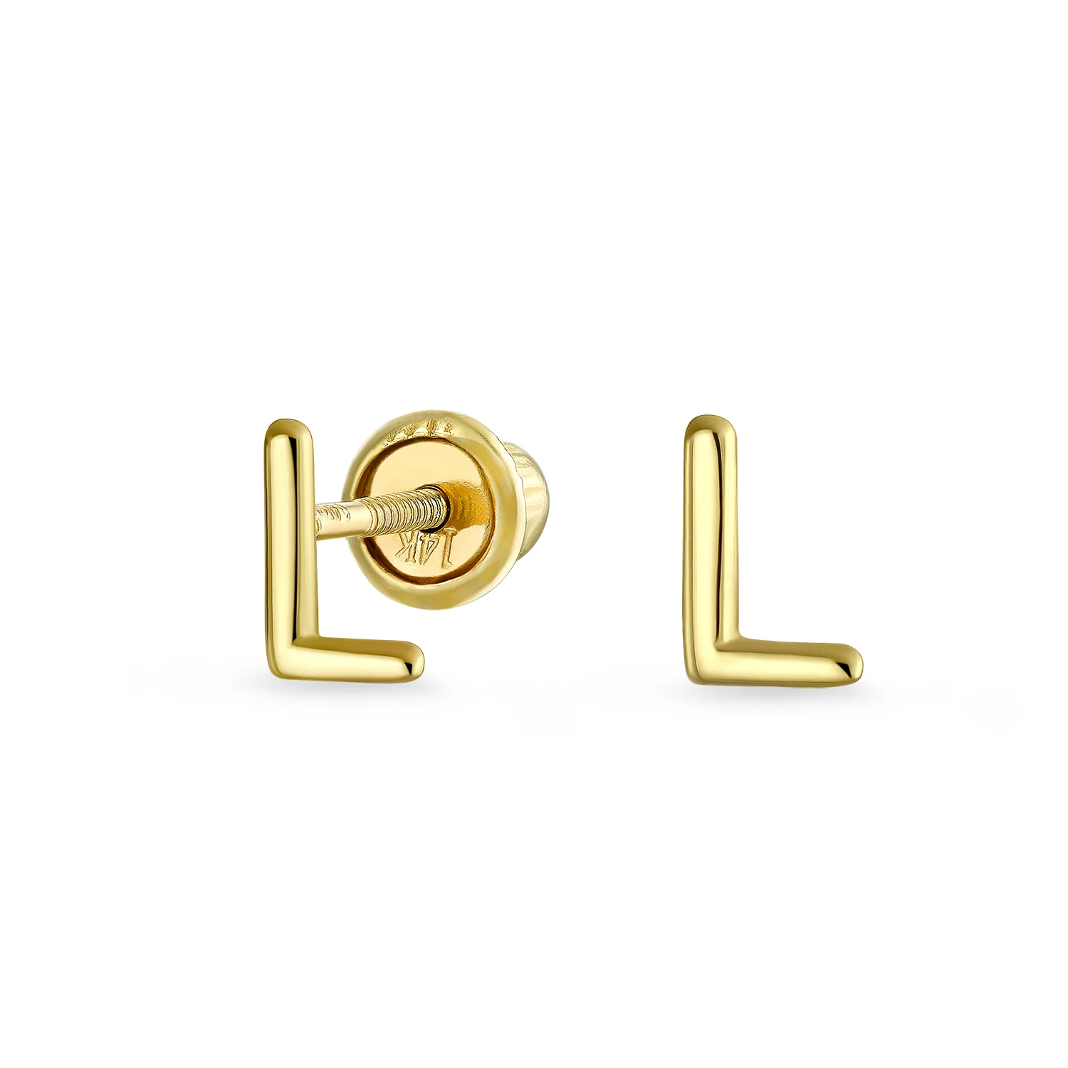 ABC Tiny 14K Gold Block Alphabet Letter B Initial Stud Earrings Screw-Back - Image 9